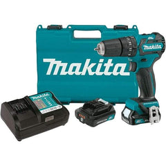 Makita - 12 Volt 3/8" Keyless Chuck Cordless Hammer Drill - 0 to 22,500 BPM, 0 to 1,500 RPM, Reversible - Apex Tool & Supply