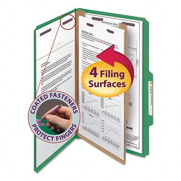 SMEAD - File Folders, Expansion Folders & Hanging Files Folder/File Type: Classification Folders with Tob Tab Fastener Color: Green - Apex Tool & Supply