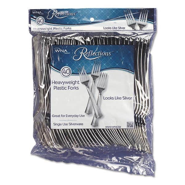 WNA - Reflections Heavyweight Plastic Utensils, Fork, Silver, 7", 40/pack - Apex Tool & Supply