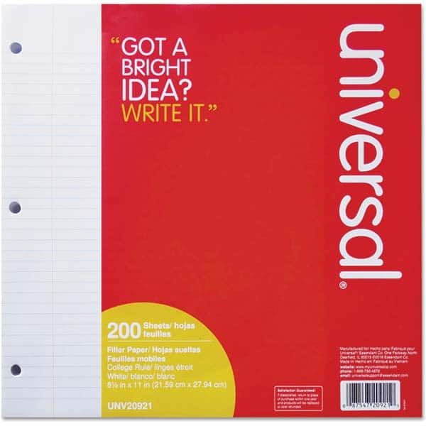 UNIVERSAL - Note Pads, Writing Pads & Notebooks Writing Pads & Notebook Type: Filler Paper Size: 8-1/2 x 11 - Apex Tool & Supply
