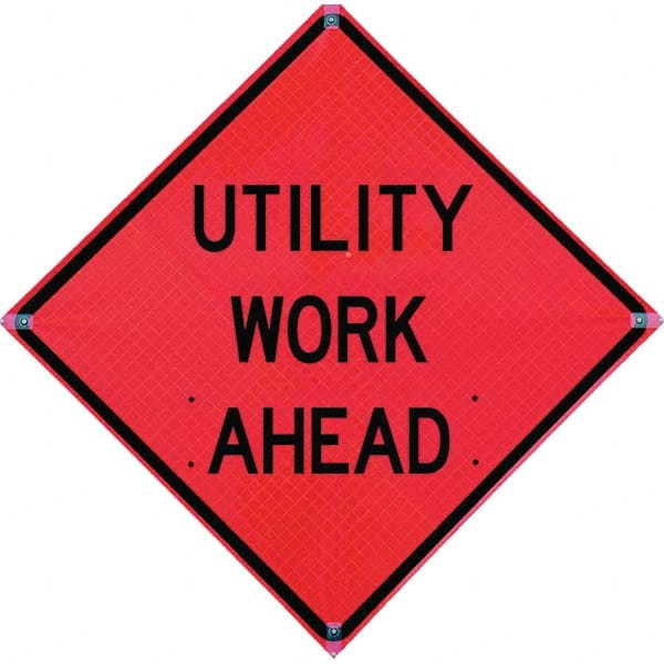 VizCon - "Flagger Ahead," 48" Wide x 48" High Vinyl Construction Roadway Sign - Apex Tool & Supply