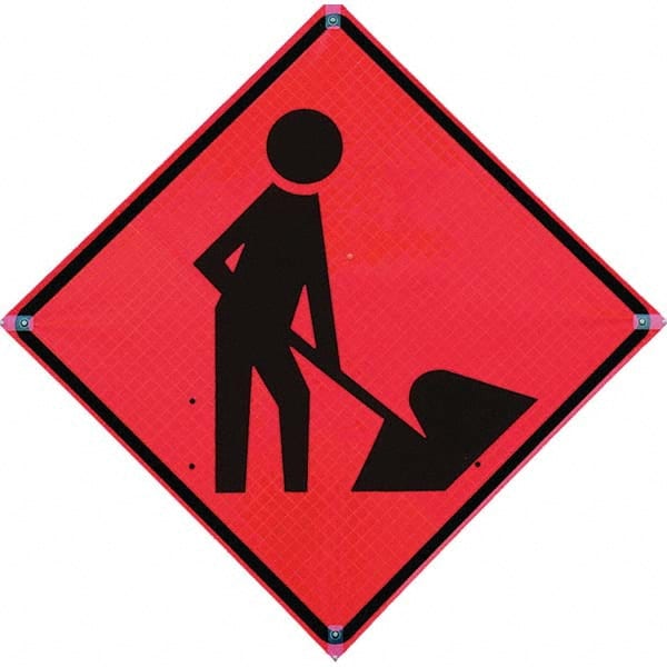 VizCon - "Road Construction Ahead," 36" Wide x 36" High Vinyl Construction Roadway Sign - Apex Tool & Supply