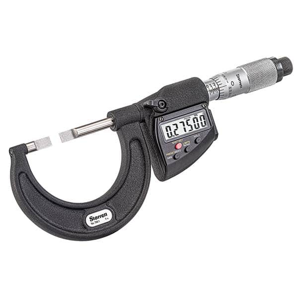 Blade Micrometer: 1 to 2″, Electronic ±0.0001″ Accuracy, 1/32″ Blade Thickness, Friction Thimble