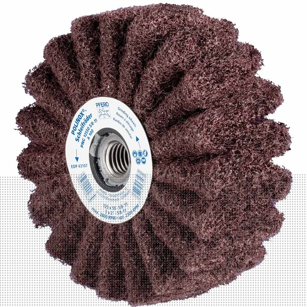 PFERD - Unmounted Flap Wheels; Abrasive Type: Non-Woven ; Outside Diameter (Inch): 5 ; Face Width (Inch): 2 ; Center Hole Thread Size: 5/8-11 ; Abrasive Material: Aluminum Oxide ; Grit: 100 - Exact Industrial Supply