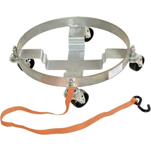Vestil - 1,200 Lb Load Capacity, 30 Gal Drum Dolly - 2-1/2" High, 4 Wheels - Apex Tool & Supply