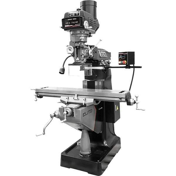 Jet - 9" Table Width x 49" Table Length, Variable Speed Pulley Control, 3 Phase Knee Milling Machine - R8 Spindle Taper, 3 hp - Apex Tool & Supply