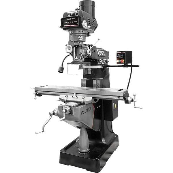 Jet - 9" Table Width x 49" Table Length, Variable Speed Pulley Control, 3 Phase Knee Milling Machine - R8 Spindle Taper, 3 hp - Apex Tool & Supply