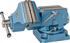 Bison - 5" Jaw Width x 5.9" Jaw Opening Capacity, 8.46" Throat Depth, Bench & Pipe Combination Vise - 1-1/4 to 2.36" Pipe Capacity, Swivel Base, Bolt Down Attachment, Steel - Apex Tool & Supply