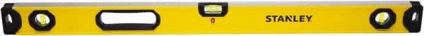 Stanley - Magnetic 48" Long 3 Vial Box Beam Level - Aluminum, Yellow, 1 Level & 2 Plumb Vials - Apex Tool & Supply