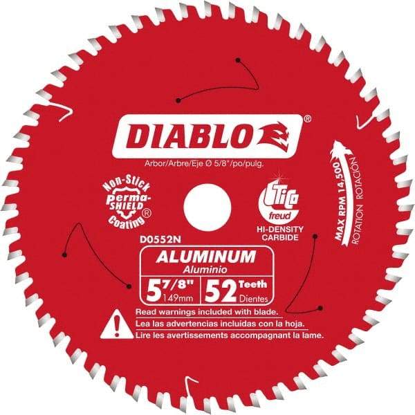 Freud - 5-7/8" Blade Diam, 52 Teeth, Carbide-Tipped Cold Saw Blade - 5/8" Arbor Hole Diam, 0.045" Blade Thickness - Apex Tool & Supply