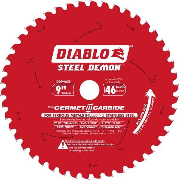 Freud - 9" Blade Diam, 46 Teeth, Carbide-Tipped Cold Saw Blade - 1" Arbor Hole Diam, 1/16" Blade Thickness - Apex Tool & Supply