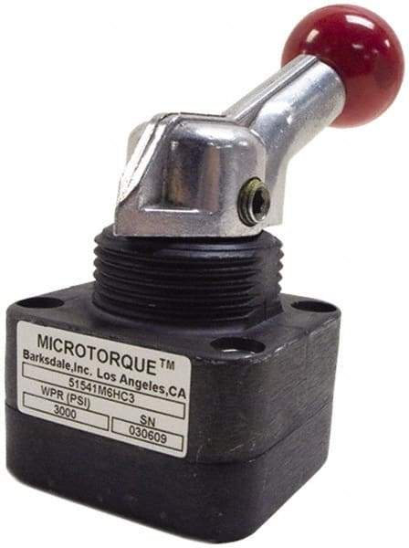 Barksdale - 2.8 GPM 0.17 Inlet Anodized Aluminum Hydraulic Control Valve - 0.17 Thread, 6,000 psi, 3" High x 2.03" Wide x 1.97" Long, 0.4 CV Rate - Apex Tool & Supply
