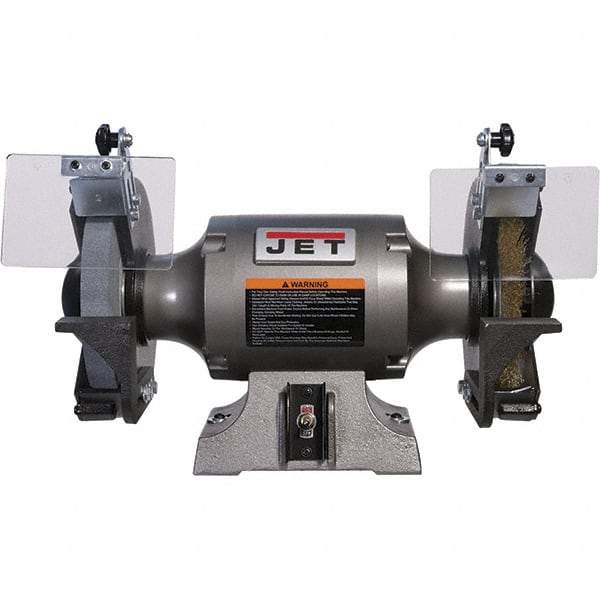 Jet - 8" Wheel Diam, 1 hp Bench Grinder - 5/8" Arbor Hole Diam, 1 Phase, 3,450 Max RPM, 115 Volts - Apex Tool & Supply