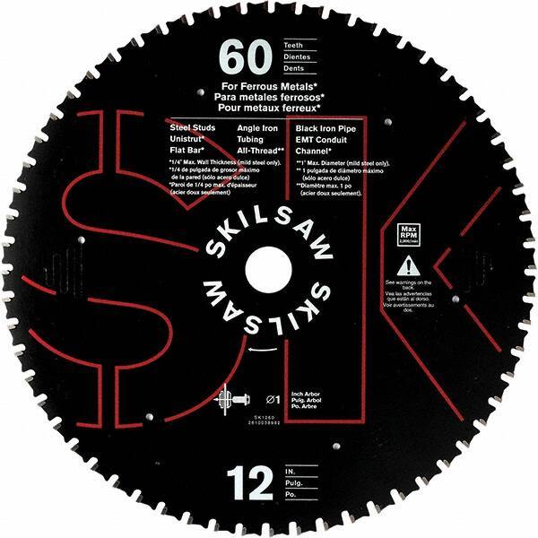 Skilsaw - 12" Diam, 1" Arbor Hole Diam, 60 Tooth Wet & Dry Cut Saw Blade - Carbide-Tipped, Cutoff Action, Standard Round Arbor - Apex Tool & Supply