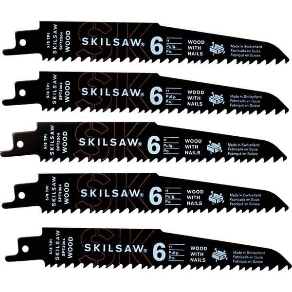 Skilsaw - 6" Long x 1" Thick, Bi-Metal Reciprocating Saw Blade - Straight Profile, 5 to 8 TPI, Toothed Edge, Universal Shank - Apex Tool & Supply