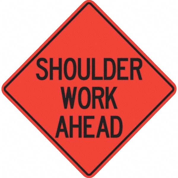 PRO-SAFE - "Shoulder Work Ahead," 48" Wide x 48" High Vinyl Traffic Control Sign - Apex Tool & Supply