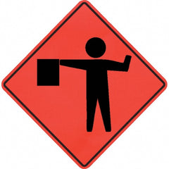 PRO-SAFE - Worker with Directional Flag, 48" Wide x 48" High Vinyl Traffic Control Sign - Apex Tool & Supply