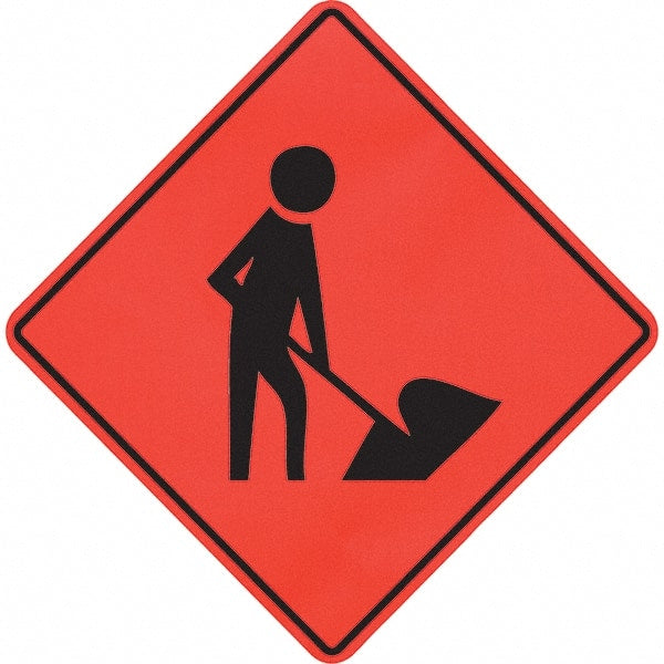 PRO-SAFE - Worker Digging, 48" Wide x 48" High Vinyl Traffic Control Sign - Apex Tool & Supply