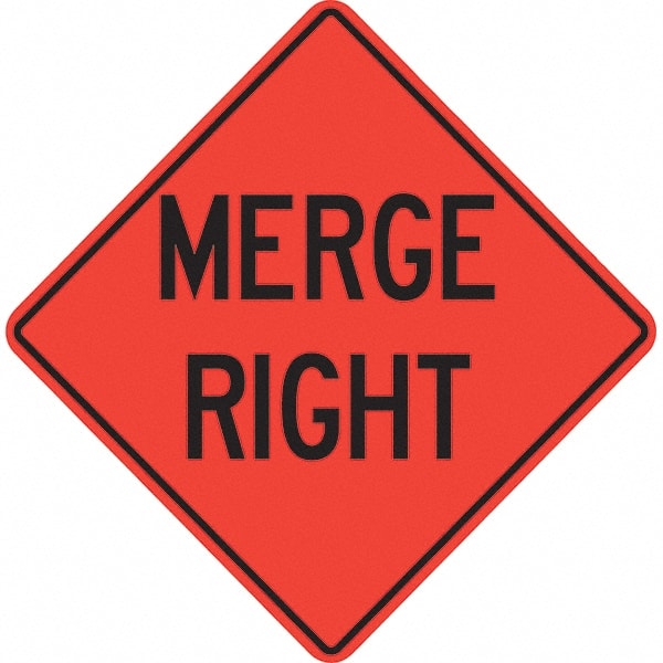 PRO-SAFE - "Merge Right," 36" Wide x 36" High Vinyl Traffic Control Sign - Apex Tool & Supply