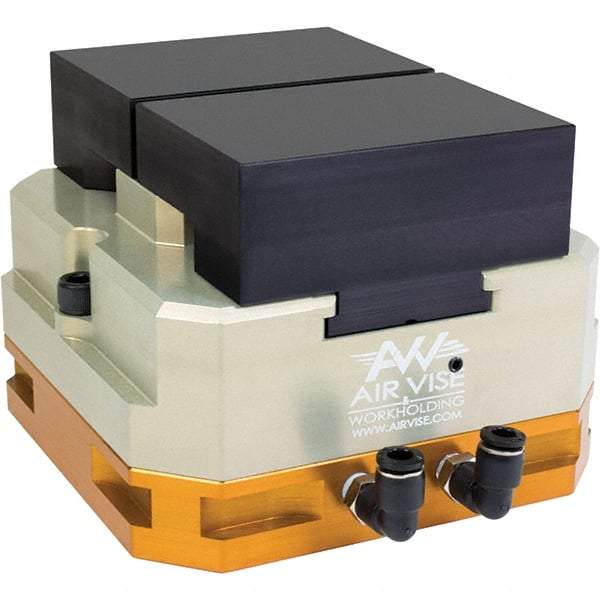 Air Vise Workholding - 4" Jaw Width, 15/16" Throat Depth, Air Precision Self Centering Vise - 200 Max Operating psi - Apex Tool & Supply