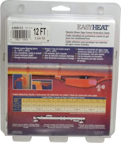 EasyHeat - 12' Long, Preassembled, Fixed Length, Fixed Wattage, Protection Heat Cable - 120 Input Volts, 84 Watts - Apex Tool & Supply