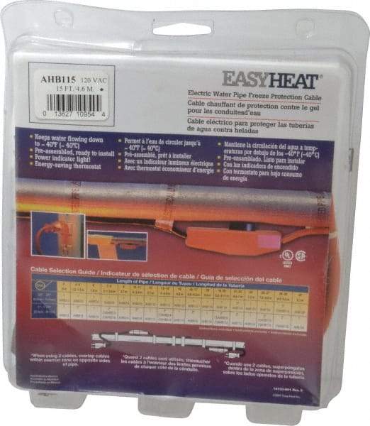 EasyHeat - 15' Long, Preassembled, Fixed Length, Fixed Wattage, Protection Heat Cable - 120 Input Volts, 105 Watts - Apex Tool & Supply