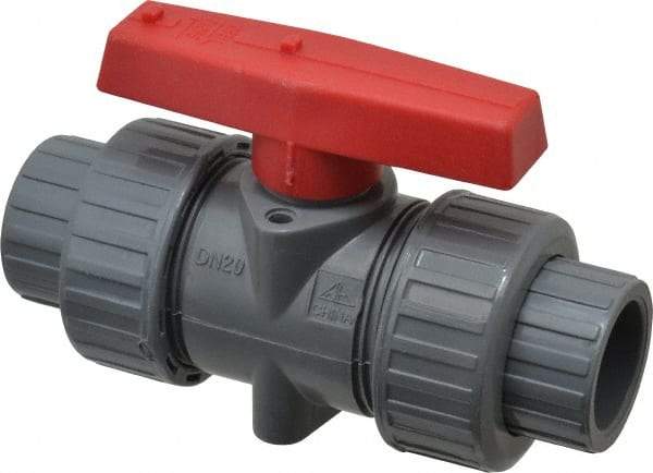 Simtech - 3/4" Pipe, Full Port, CPVC True Union Design Ball Valve - Inline - Two Way Flow, FNPT x FNPT (with Socket Adapter) Ends, Tee Handle, 232 WOG - Apex Tool & Supply