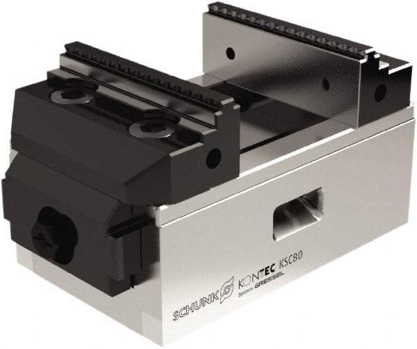 Schunk - 80mm Jaw Width, 130mm Max Jaw Opening, 28mm Throat Depth, Manual Precision Self Centering Vise - Apex Tool & Supply