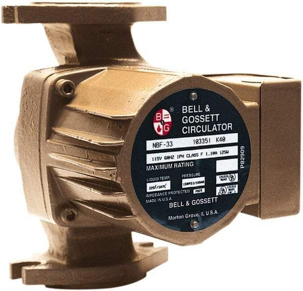 Bell & Gossett - .17 hp, 1 Phase, Bronze Housing, Noryl Impeller, Inline Circulator Pump - 115/230V Volt, 60 Hz Hz, 125 Max psi, 120V Motor - Apex Tool & Supply