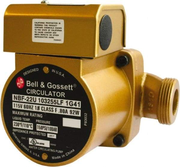 Bell & Gossett - 0.05 hp, 1 Phase, Bronze Housing, Noryl Impeller, Inline Circulator Pump - 115/230V Volt, 60 Hz Hz, 125 Max psi, 120V Motor - Apex Tool & Supply