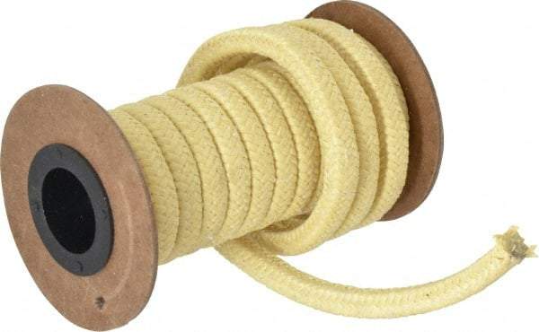 Made in USA - 5/16" x 8.2' Spool Length, TFE/Aramid Compression Packing - 5,000 Max psi, -100 to 500° F, Yellow - Apex Tool & Supply