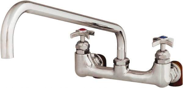 T&S Brass - Straight Spout, 2 Way Design, Wall Mount, Industrial Sink Faucet - 18 Inch Spout, 4 Spoke Handle - Apex Tool & Supply