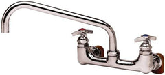 T&S Brass - Straight Spout, 2 Way Design, Wall Mount, Industrial Sink Faucet - 12 Inch Spout, 4 Spoke Handle - Apex Tool & Supply