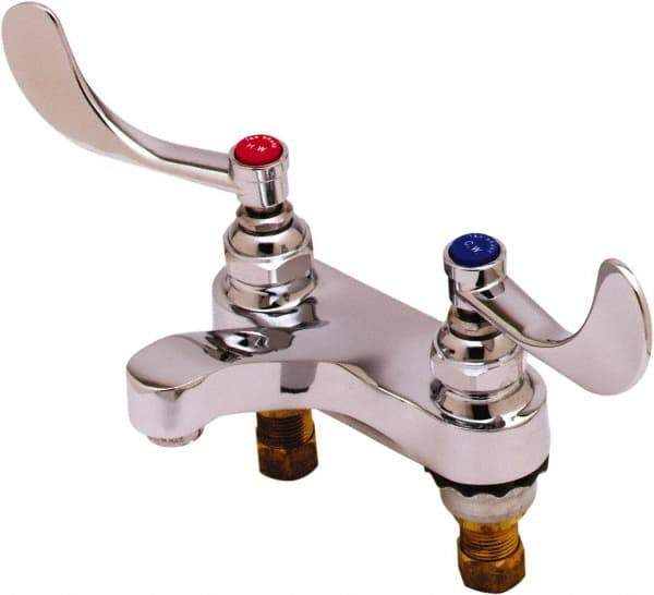 T&S Brass - Faucet Mount, Deck Mount Faucet without Spray - Two Handle, Wrist Blade Handle, Cast Basin Spout, No Drain - Apex Tool & Supply