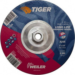 Weiler - 24 Grit, 7" Wheel Diam, Type 28 Depressed Center Wheel - Medium Grade, Aluminum Oxide, R Hardness, 8,500 Max RPM - Apex Tool & Supply
