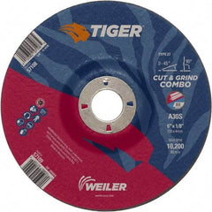 Weiler - 30 Grit, 6" Wheel Diam, 7/8" Arbor Hole, Type 27 Depressed Center Wheel - Medium Grade, Aluminum Oxide, S Hardness, 10,200 Max RPM - Apex Tool & Supply