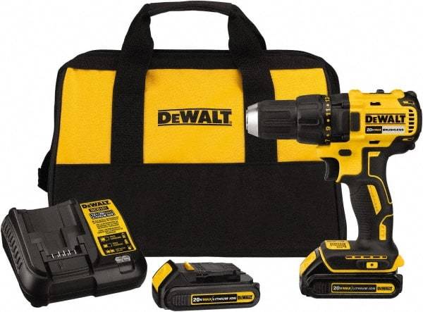 DeWALT - 20 Volt 1/2" Chuck Mid-Handle Cordless Drill - 0-1600 RPM, Reversible, 2 Lithium-Ion Batteries Included - Apex Tool & Supply