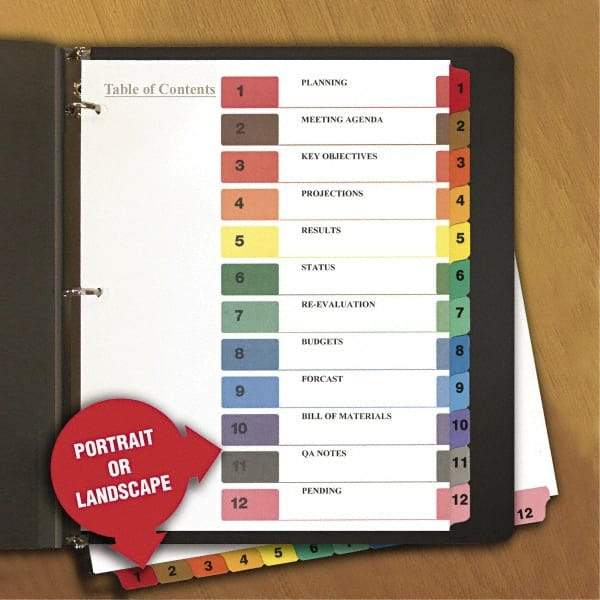 Universal One - 11 x 8 1/2" 8 Tabs, 3-Hole Punched, Tab Divider - Multicolor Tabs, White Folder - Apex Tool & Supply