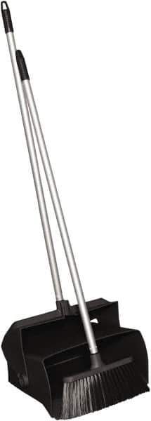 Remco - 14" Wide x 7-1/8" Deep x 47-1/2" High Upright Dustpan with Broom - Plastic Body, 37" Aluminum Handle, Black - Apex Tool & Supply