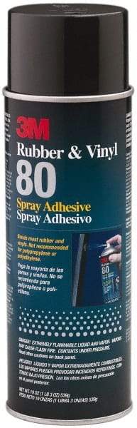 3M - 19 oz Aerosol Yellow Spray Adhesive - High Tack, 300°F Heat Resistance, 28 Sq Ft Coverage, High Strength Bond, 30 min Max Bonding Time, Flammable, Series Rubber & Vinyl 80 - Apex Tool & Supply