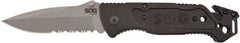 SOG Specialty Knives - 3-13/32" Blade, 8.2" OAL, Partially Serrated Clip Point Folding Knife - 4.8" Closed Length, Plastic, 1 Blade, 1 Edge - Apex Tool & Supply