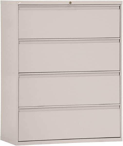 ALERA - 42" Wide x 53-1/4" High x 19-1/4" Deep, 4 Drawer Lateral File - Steel, Light Gray - Apex Tool & Supply