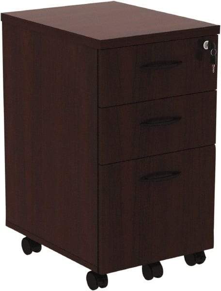 ALERA - 15.88" Wide x 28.38" High x 20-1/2" Deep, 3 Drawer Pedestal - Woodgrain Laminate, Mahogany - Apex Tool & Supply