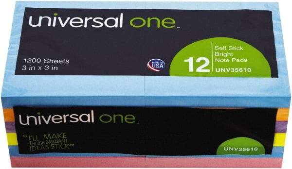 Universal One - 100 Sheet, 4-1/8 x 6-3/4", Plain Self-Stick Notes - Assorted Colors - Apex Tool & Supply
