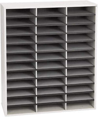 FELLOWES - 29" Wide x 11-7/8" Deep x 34-11/16" High, 36 Compartments, Corrugated Fiberboard & Laminated Literature Organizer - Dove Gray, 9" Compartment Width x 2-1/2" Compartment Depth x 11" Compartment Height - Apex Tool & Supply