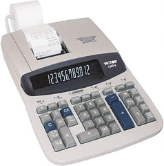 Victor - Fluorescent Printing Calculator - 8-3/4 x 12-1/2 Display Size, Light Gray, AC Powered, 6" Long x 11.9" Wide - Apex Tool & Supply