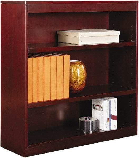 ALERA - 3 Shelf, 36" High x 35-5/8" Wide Bookcase - 11-3/4" Deep, Wood Veneer, Mahogany - Apex Tool & Supply
