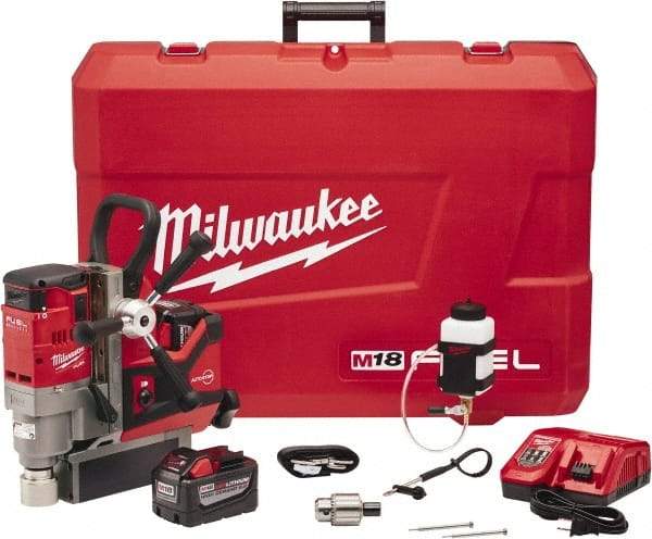 Milwaukee Tool - 1-1/2" Chuck, 5.75" Travel, Portable Magnetic Drill Press - 400 & 690 RPM, 9 Amps, 0.43 hp - Apex Tool & Supply