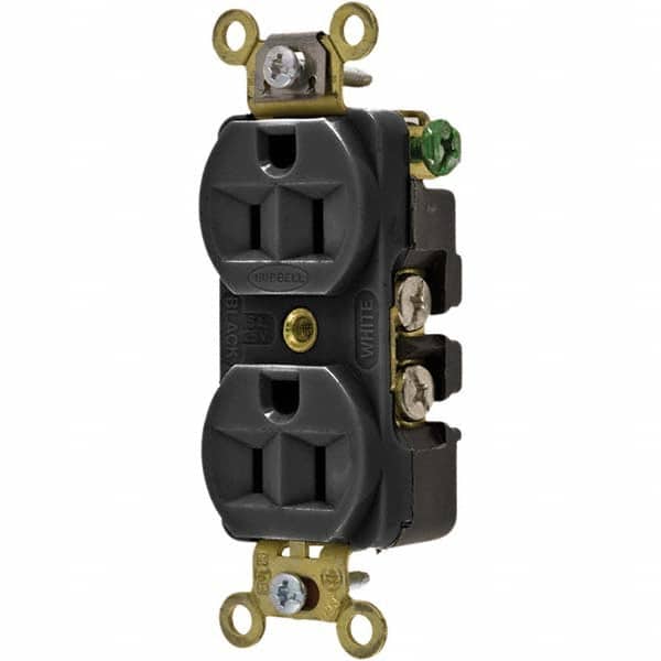 Hubbell Wiring Device-Kellems - 125V 15A NEMA 5-15R Industrial Grade Black Straight Blade Duplex Receptacle - Apex Tool & Supply