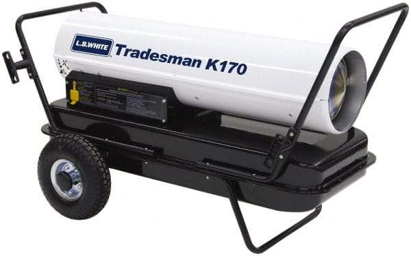 LB White - 175,000 BTU Rating, Multi-Fuel Forced Air Heater with Thermostat - 4,200 Sq Ft Max Heating Area, 13 Gal Capacity, Fuel with Kerosene, #1 Diesel & Jet A Fuel - Apex Tool & Supply